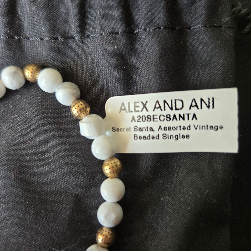 NWT Alex and Ani stretch stone beaded bracelet, white marbled,gold - Picture 2 of 5